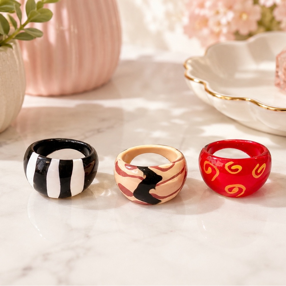 Colorful Chunky Resin Ring Bundle – size 7 1/2 NEW
